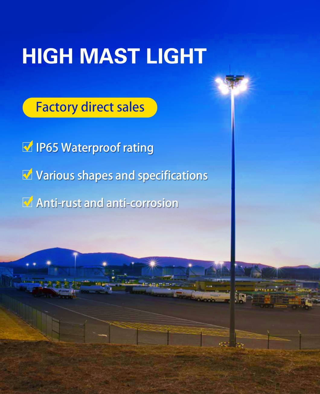 25m 30m 35m 40m High Mast Light for Stadium Lighting