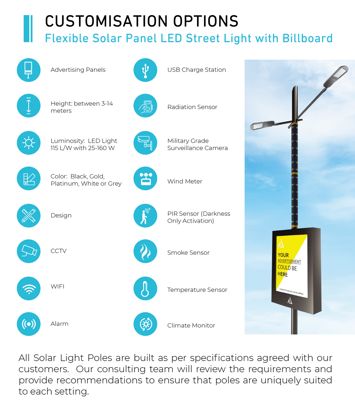 Flexible Solar Panel LED Street Light with Billboard